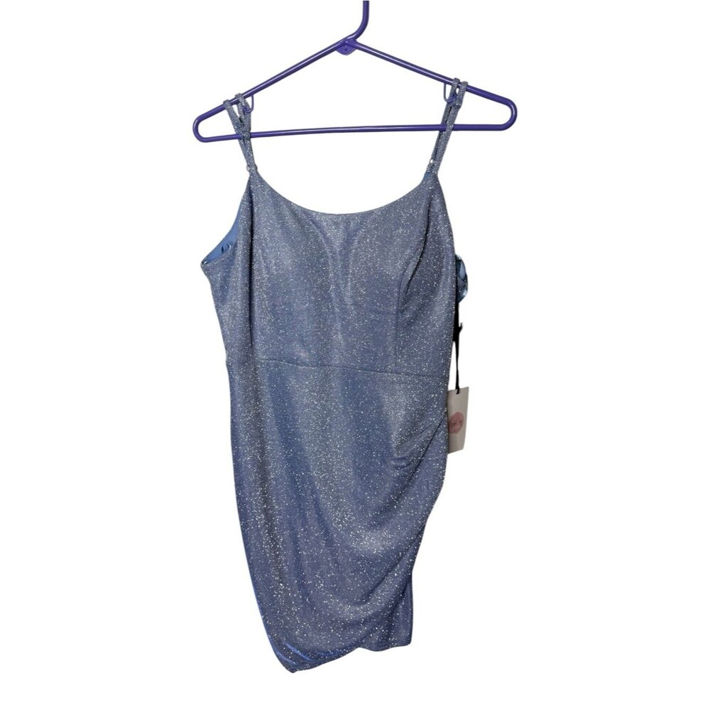 Crystal Sky Blue XL Slit Ruched Shimmer Slip Dress Homecoming Prom Cocktail